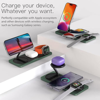 3-in-1 Charging Station for Apple Devices: Used for iPhone and Watch Charging Station with Magsafe Charger Stand, Wireless Charger for iPhone 17 Air 16 15 14 13 Series, Apple Watch Ultra, AirPods Pro