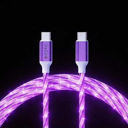 USB Cable PD Fast Charger Lighted Up (USB C to C Starry Purple) Mobile Phone Data Cable,Charging Cable, Supports Data Transfer,39-inch,TPE Material,Compatible with Almost All Type-C Devices.