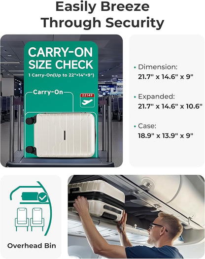 BAGSMART Carry On Luggage 22x14x9 Airline Approved with Spinner Wheels,Lightweight 20 Inch Luggage with TSA Lock,Expandable Hard Shell Carry On Suitcases for Men Women,White