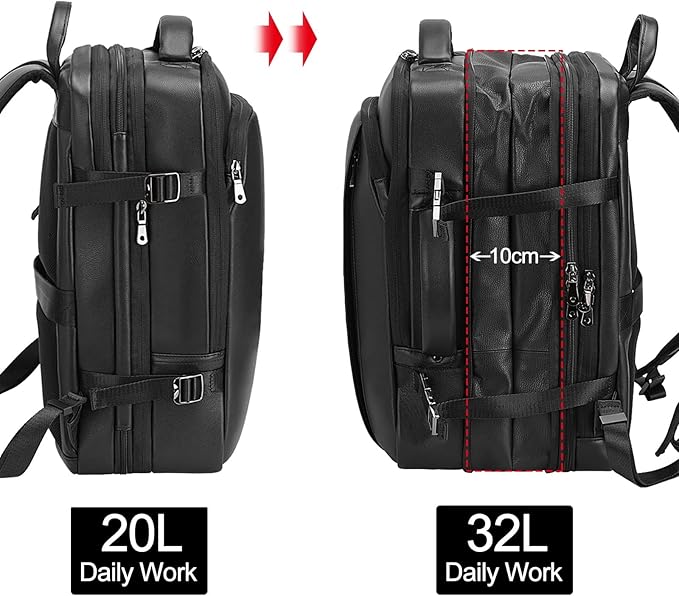 Masa Kawa Leather 15.6 Inch Laptop Backpack for Men Expandable 36L Business Travel Rucksack Daypack Weekender Bag