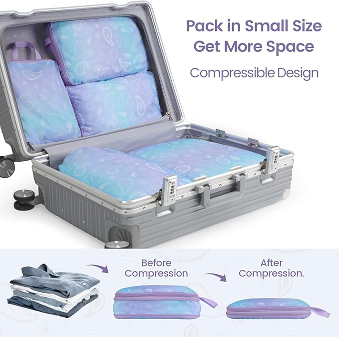 Cambond Compression Packing Cubes for Travel Women - Expandable Travel Bags Luggage Organizers Travel Essentials Compression Cubes for Travel Carry on Suitcases Organizer
