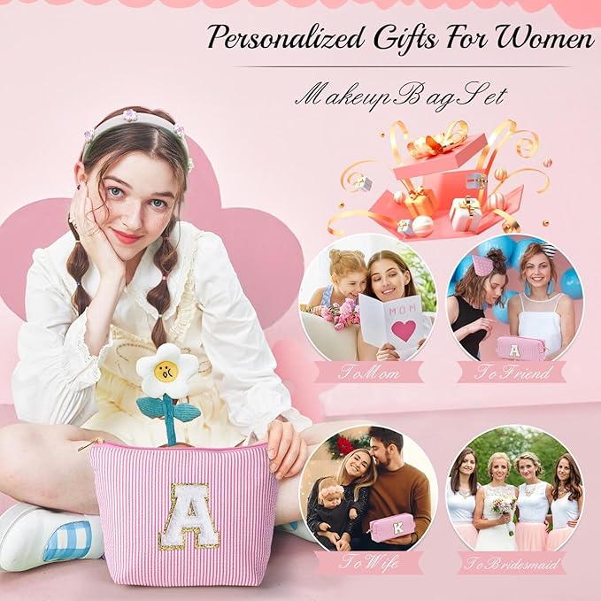 YOOLIFE Christmas Gifts For Teenage Girls Stocking Stuffers For Teen Girls Initial Makeup Bag | Cosmetic Travel Toiletry Bag | 9 10 11 12 13 14 15 Years Old | Teen Girl Gifts Trendy Stuff Pink K
