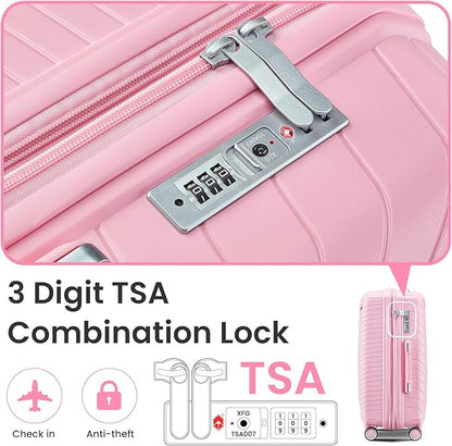 Campfun Luggage 4 Piece Sets, Expandable Carry On Luggage Set Hardshell PP, Suitcase Set with Double Spinner Wheels, Checked Durable Lightweight with TSA Lock, 14in 20in 24in 28in-Pink(B)