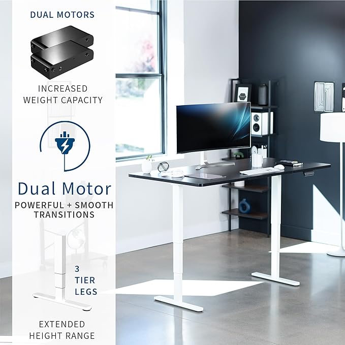 VIVO Electric 71 x 36 in Dual Motor Sit Stand Desk, Memory Height Adjustment, 2B Series, Black Top White Frame, DESK-KIT-2W7B-36