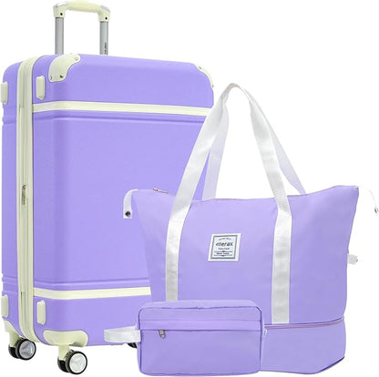 Merax Luggage Set,28 IN Hardside Suitcase with Duffel Bags,3 Piece Expandable Luggage with Spinner Wheels, Vintage Luggage with TSA Lock Lightweight,(Purple)
