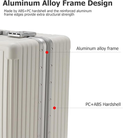 feilario 20in Aluminium Frame Zipperless PC Hard Shell Spinner Wheels Luggage, Built-In TSA lock Carry on Suitcase, with Cup Holder, USB Port, Phone Holder