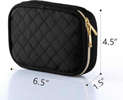 Teamoy Small Jewelry Travel Case, Portable Jewelry Organizer Bag for Earrings, Necklace, Rings and More (Small, Quilted- Black)