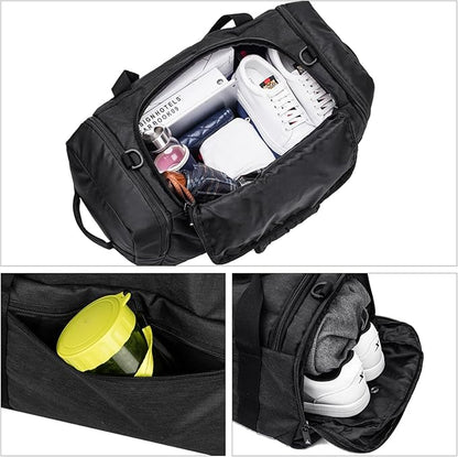 Gym Duffle Bag Backpack Waterproof Sports Duffel Bags Travel Weekender Bag for Men Women Overnight Bag with Shoes Compartment Black-Perfect Fathers Day Gifts for Dad/Men/Husband