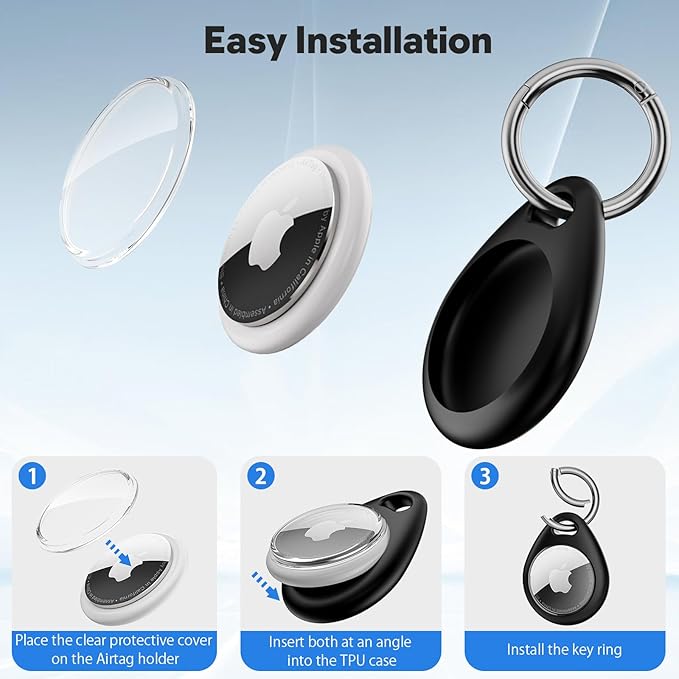 MAIRAN AirTag Holder 4 Pack, Anti-Scratch Waterproof TPU Protective Case with All-Metal Keychain Clip, Durable Apple AirTag Accessories for GPS Tracker FitsKeys, Pet Collar, Luggage,Backpacks