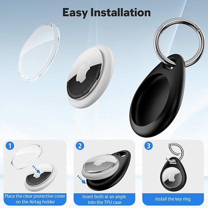 MAIRAN AirTag Holder 4 Pack, Anti-Scratch Waterproof TPU Protective Case with All-Metal Keychain Clip, Durable Apple AirTag Accessories for GPS Tracker FitsKeys, Pet Collar, Luggage,Backpacks