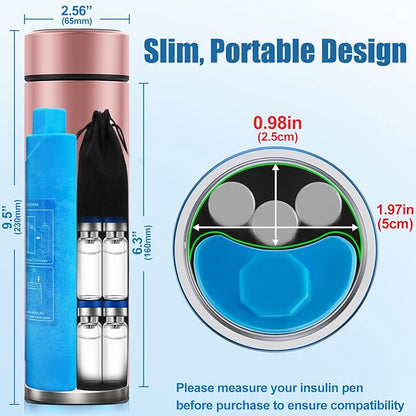 Portable Insulin Pen Cooler Travel Case – 60H Insulin Travel Case for Diabetes Care – Lightweight TSA Approved Medication Cooler & Travel-Ready Design (Rose Pink)