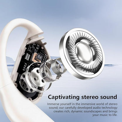 Open Ear Clip Wireless Earbuds Bone Conduction Headphones, Bluetooth 5.4, Open Ear Design, Built-in Mic, IPX7 Waterproof, LED Display Charging Case,Ear Hooks Ear Buds for Fitness/Travel/Gym/Running