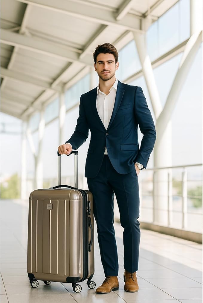 World Traveler Contour 24-Inch Polycarbonate Hardside Expandable Spinner Checked Luggage with TSA Lock - Champagne