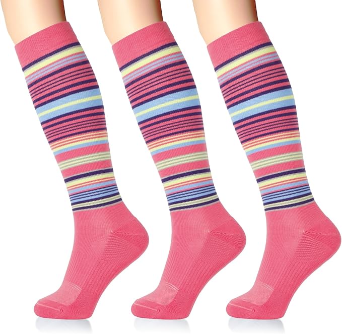 LIN PERFORMANCE Compression Socks for Women and Men 3 Pairs 8-15 mmHg Cotton Knee High Support Socks for Travel Sport
