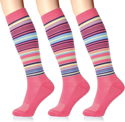 LIN PERFORMANCE Compression Socks for Women and Men 3 Pairs 8-15 mmHg Cotton Knee High Support Socks for Travel Sport