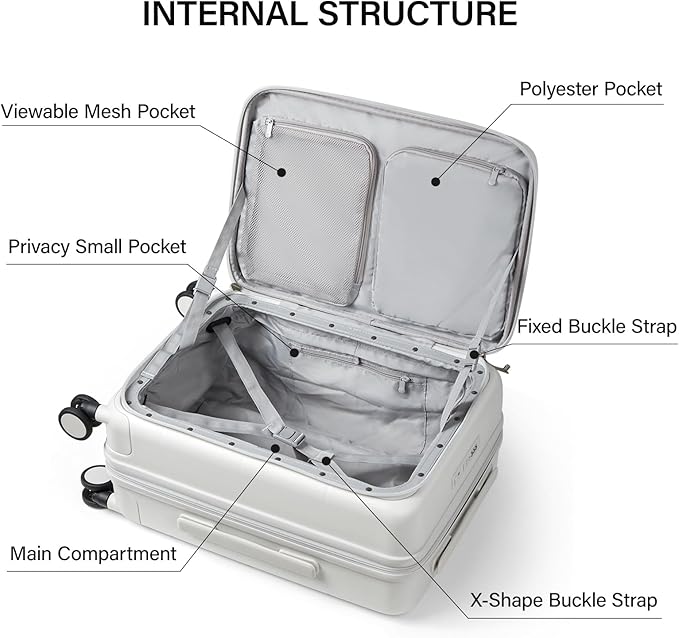 MILADA 20 Inch Expandable Top Opening Carry On Luggage 22x14x9 Airline Approved, Lightweight Hard Shell Suitcases with Wheels, TSA Approved & Trunk Style Luggage for Travel, White