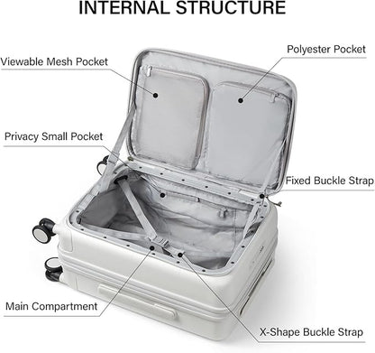 MILADA 20 Inch Expandable Top Opening Carry On Luggage 22x14x9 Airline Approved, Lightweight Hard Shell Suitcases with Wheels, TSA Approved & Trunk Style Luggage for Travel, White