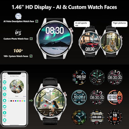 Smart Watch for Men Built-in GPS(Answer/Make Call/Text), 1.46" AI Smartwatch for Android Phones/iPhone, 100+ Sport Mode Fitness Tracker with Health/Sleep Monitor, Compass/Barometer/Altitude(2 Straps)