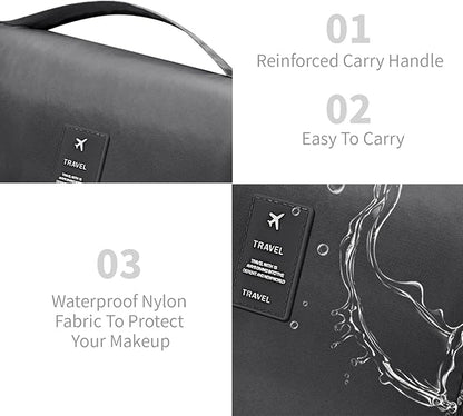 Large Capacity Travel Toiletry Bag with Hanging Hook for Men and Women Waterproof Travel Bathroom Storage Bag for Brushes Set,Mens Bathroom Bag Accessories-Black