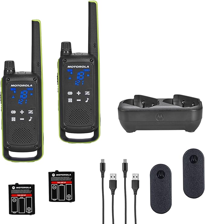 Motorola Solutions T803 Waterproof IP54 Two Way Radio Walkie Talkie 35 mi. Bluetooth w/Charging Dock 2-Pack (Lime Green)