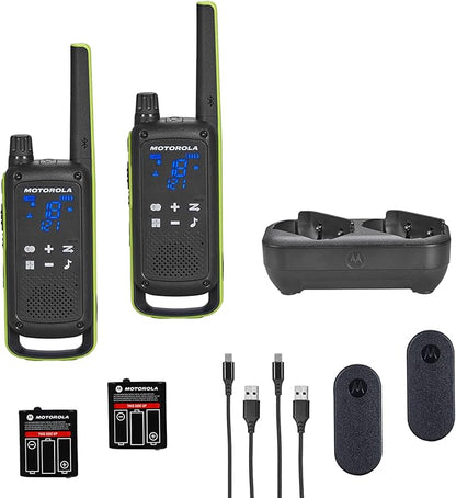 Motorola Solutions T803 Waterproof IP54 Two Way Radio Walkie Talkie 35 mi. Bluetooth w/Charging Dock 2-Pack (Lime Green)