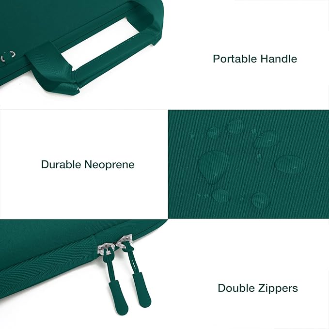 MOSISO Laptop Case 13.3 inch, 13-13.3 inch Laptop Sleeve Bag Compatible with MacBook Air/Pro 13 / Pro 14, HP Dell ASUS, Neoprene Carrying Computer Bag with Handle&Detachable Small Case, Teal Green