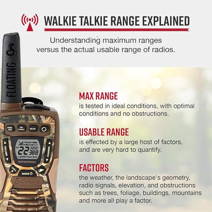 Bundle of Cobra ACXT1035R FLT CAMO Waterproof Walkie Talkies (2-Pack) + Cobra ACXT1037R FLT Floating Walkie Talkie (1-Pack)