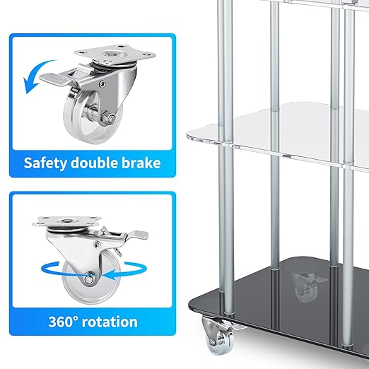 2 Inch Stainless Steel Casters Wheels with Dural Brake, Anti-Corrosion, 360-Degree Rotation, Non-Marking Casters Set of 4 Clear Wheels for Furnitures,Labs,Hospitals,Restaurants