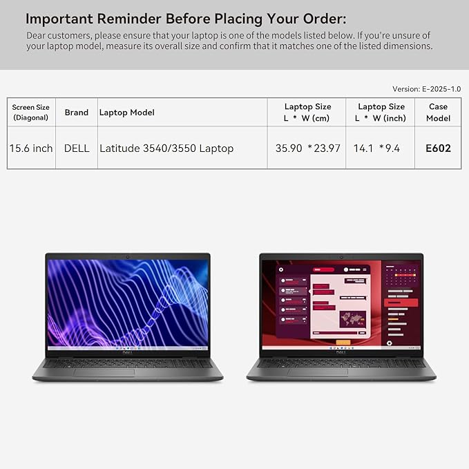 Smatree 15.6 inch Laptop Sleeve for DELL Latitude 3540/3550, DELL Laptop Case with Accessory Pocket, YKK Zipper, Patented Super Corner Design (E602)