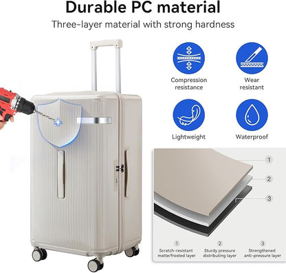 Travel Luggage Sets 3 Piece with Spinner Wheels, PC Hardside Suitcase Set for Family Trips with Cup and Phone Holder, Beige