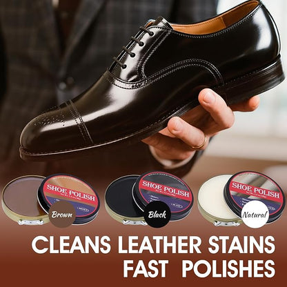 15pcs Shoe Shine Kit, Shoe Polish Kit, Leather Boot Care Kit, with Horsehair Brush&Wooden Applicator – Portable Travel Shoe Polish Kit for Brown/Black/Neutral Shoes