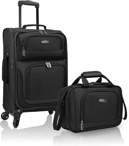 U.S. Traveler Rio Lightweight Softside Rolling Carry-on Suitcase, 4-Wheel Set, Black