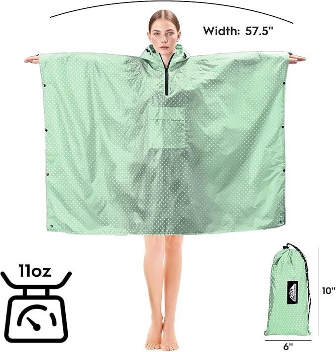 Bruvoalon 3-in-1 Rain Poncho with 1/4 Zip & Chest Pocket, Waterproof, Sunshade, Ground Mat for Adults & Youth Emergency
