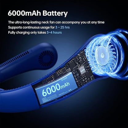 JISULIFE Portable Neck Fan Upgraded, Neckbrace Personal Hands Free, 5 Speed Gears Adjustment, 6000 mAh Wearable Bladeless Quiet Rechargeable for Outdoor Indoor, Gifts for Women Men- Dark Blue