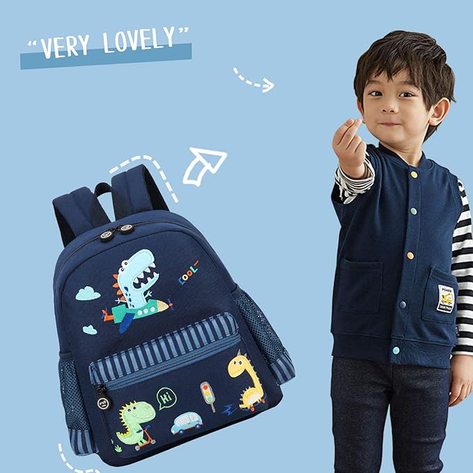 willikiva Cute Zoo 3d Kids Backpack for Boys and Girls Toddler Backpack Bags(Deep Blue Car Dinosaur)