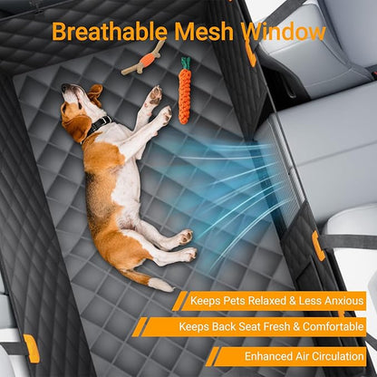 Backseat Cover for Pets, Hard Bottom Car Seat Cover for Dogs, Waterproof, Scratch-Resistant, Non-Slip, Soft-Touch Material, Dog Hammock for Car with Mesh Window for Cars, Trucks, and SUVs