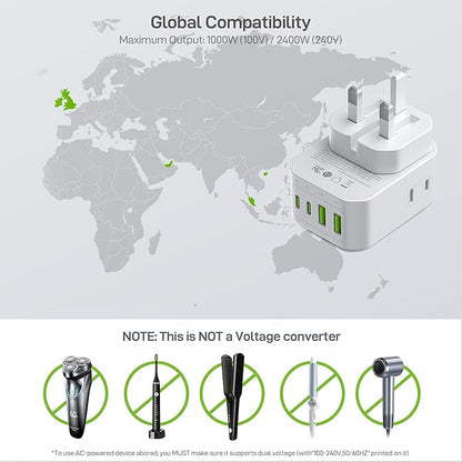 EPICKA Hybrid Travel Plug Adapter, 2 Packs Foldable & Detachable Type G (UK) VisaPlug, 8-in-1 International Power Adapter with 4 USB Ports (2 USB-C PD 20W), Travel Essentials for US to England