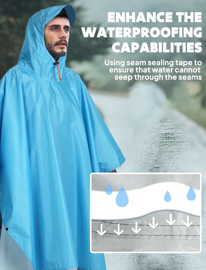 ANYOO Hooded Rain Poncho for Adults Waterproof Lightweight Rain Coat for Men Women Reusable Rain Jacket for Emergency Outdoor