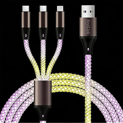 USB Cable PD Fast Charger Lighted Up (USB 3IN1 RGB),Phone Data Cable, Flowing Light Charging Cable, 39-inch (Approx. 1m), High-Transparency Pure Copper Braided Wire.