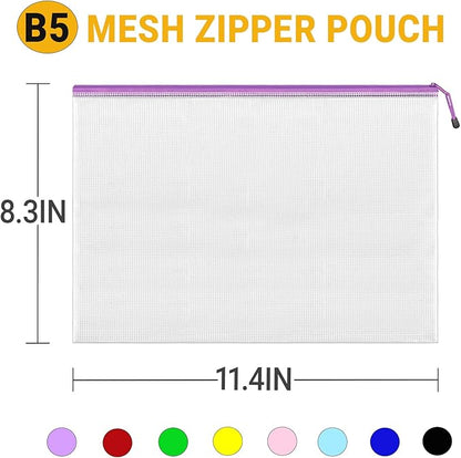32 Pack Mesh Zipper Pouch Bags, B5 Mesh Storage Bags, Waterproof Document Mesh Bags, Zipper Bags for Organizing Office School Supplies, Toys, Cosmetics Travel Storage(8 Colors 11.4''×8.3'')