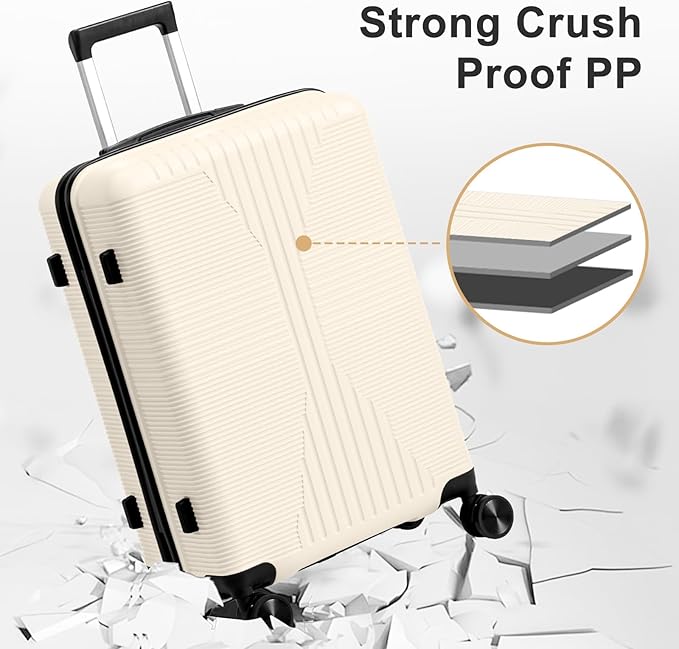 Karl home Luggage Sets 5 Piece, PP Hard Case Suitcase Set with Built-in Lock Spinner Wheels, Lightweight Durable Carry on Luggage for Business Travel - White (12/16/20/24/28")