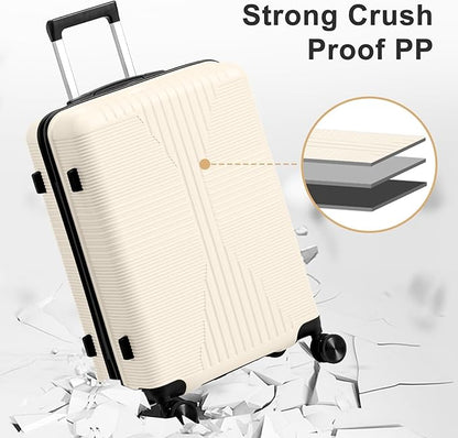 Karl home Luggage Sets 4 Piece, PP Hard Case Suitcase Set with Built-in Lock Spinner Wheels, Lightweight Durable Carry on Luggage for Business Travel - White (16/20/24/28")