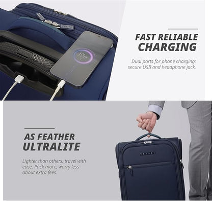 Verage Under Seat Luggage with Wheels, Softside Small Suitcase Spinner Carry On Luggage Bags for Airlines Airplanes Short Trip Men Women (Navy, 14.5-Inch Plus Underseat)