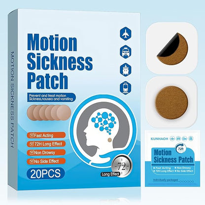 (2026 New) Motion Sickness Patches Non-Drowsy, 100% Natural Motion Sickness Patch(Efficient– Lasts 72 Hours)-for Car Airplane Ship Altitude Sickness(Travel Essentials)-for Adults and Kids(20 Count)