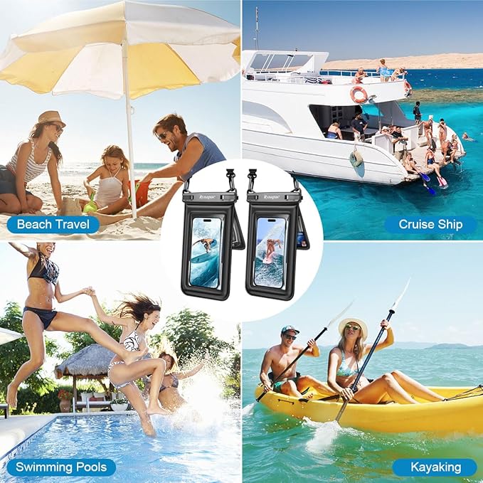 [Up to 8.5''] Floating Waterproof Phone Pouch 2 Pack, IPX8 Double Space Waterproof Phone Case with Lanyard for iPhone 17 16 15 Pro Max, Galaxy S25 Ultra, Cellphone Dry Bag Beach Cruise Ship Essentials