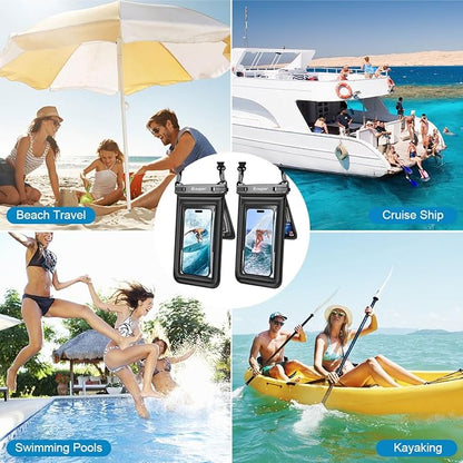 Waterproof Phone Pouch Floating, Double Bags Waterproof Phone Case with Lanyard for iPhone 16 15 Pro Max, Galaxy S24 S23 Ultra, IPX8 Cellphone Dry Bag Beach Travel Cruise Essentials 2Pack-8.5''