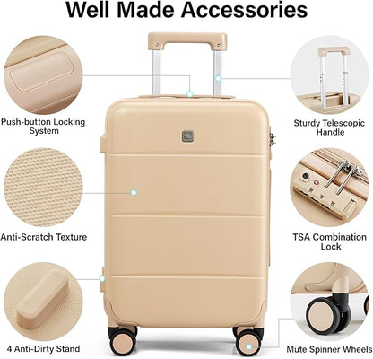 Hanke 24 Inch Checked Luggage with Spinner Wheels Hard Shell Suitcases Lightweight Travel TSA Luggage for Women Men Medium Suitcase(Cuba Sand)