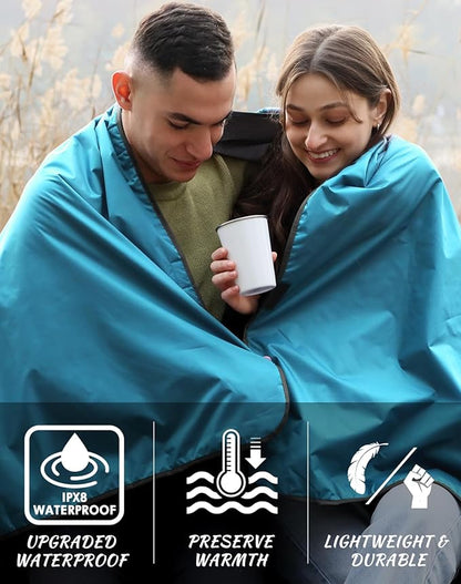 Outdoor Waterproof Camping Blanket - Hooded Fleece Windproof Blanket for Stadium, Sporting Events, Concert, Picnic, Car, Boat - Packable Camp Blanket for Cold Weather, Camping Gear Must Haves…