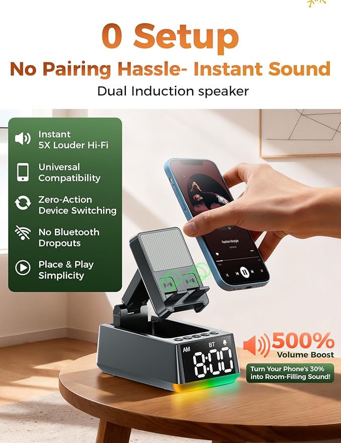 Bluetooth Speaker White Elephant Gifts:Induction Cell Phone Stand HD Sound Gift for Men Women Adults Birthday Christmas Secret Santa,Kitchen Gadget Mom Wife Dad Husband Teen Stocking Stuffers(Gray)