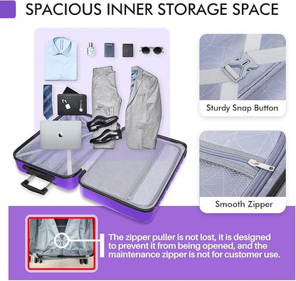 AnyZip Luggage PC ABS Hardside Lightweight Suitcase with 4 Universal Wheels TSA Lock Carry-On 20 Inch Violet Purple